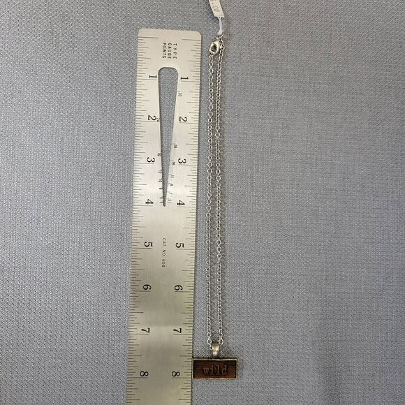 NWT "WILD" USA Made Wood Pendant Necklace Silver Link Chain With Display - Picture 7 of 14